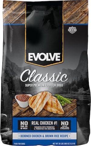 This image has an empty alt attribute; its file name is Evolve-Classic-Deboned-Chicken-Brown-Rice-Recipe-Dry-Dog-Food.jpg