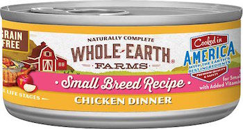 This image has an empty alt attribute; its file name is Whole-Earth-Farms-Grain-Free-Small-Breed-Recipe-Chicken-Dinner-Canned-Dog-Food.jpg